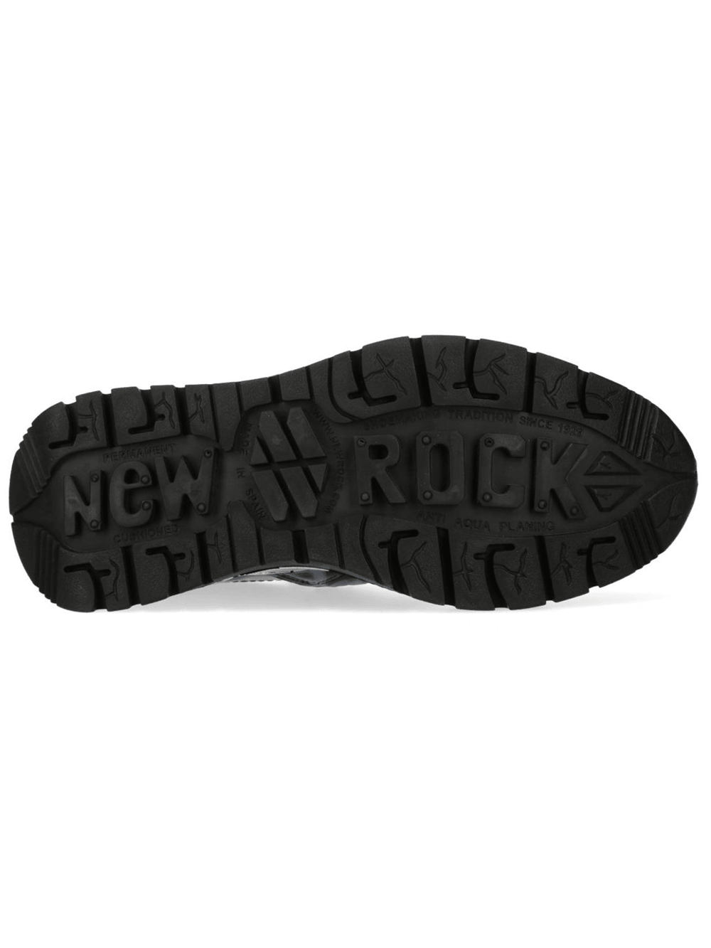NEW ROCK Women's Flame Rock Shoes with Velcro Straps showcasing the bold tread design and iconic branding.