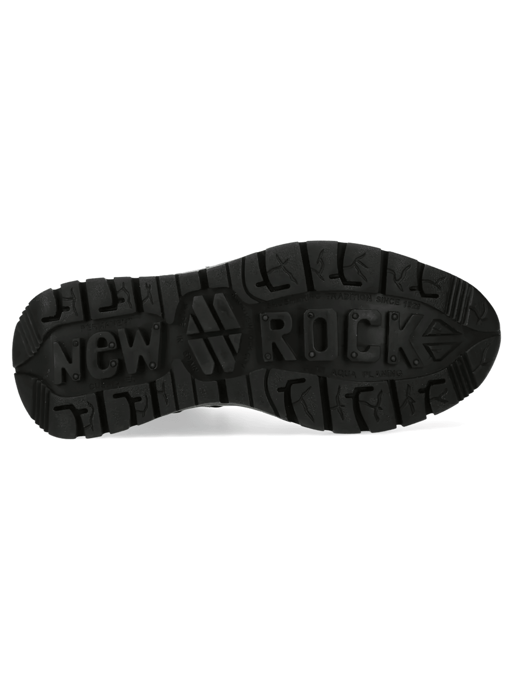 The sole of NEW ROCK Women's Gothic Ankle Boots with Distressed Toe showcasing bold lug design and durable construction.