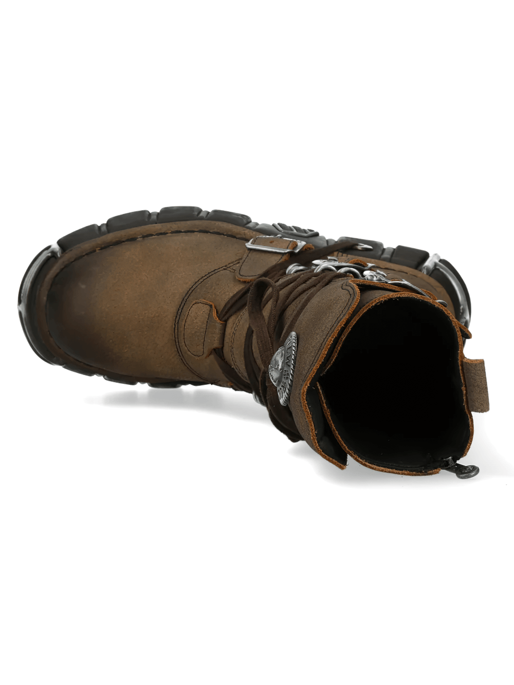 NEW ROCK Women's Gothic Platform Boots with Buckle Straps, showcasing the distinctive brown punk biker design.