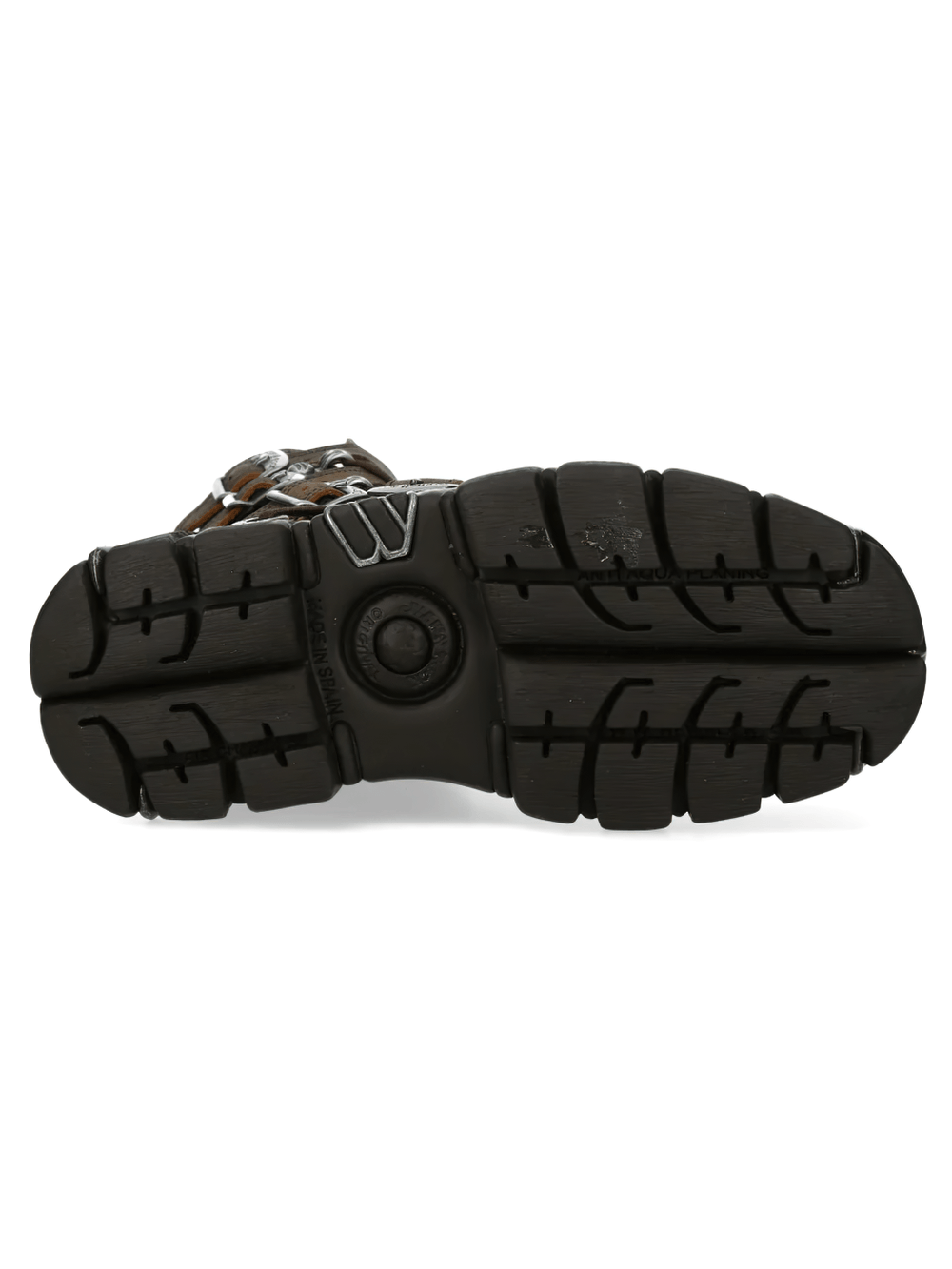 Bottom view of NEW ROCK Women's Gothic Platform Boots with Buckle Straps showcasing tread and buckles.