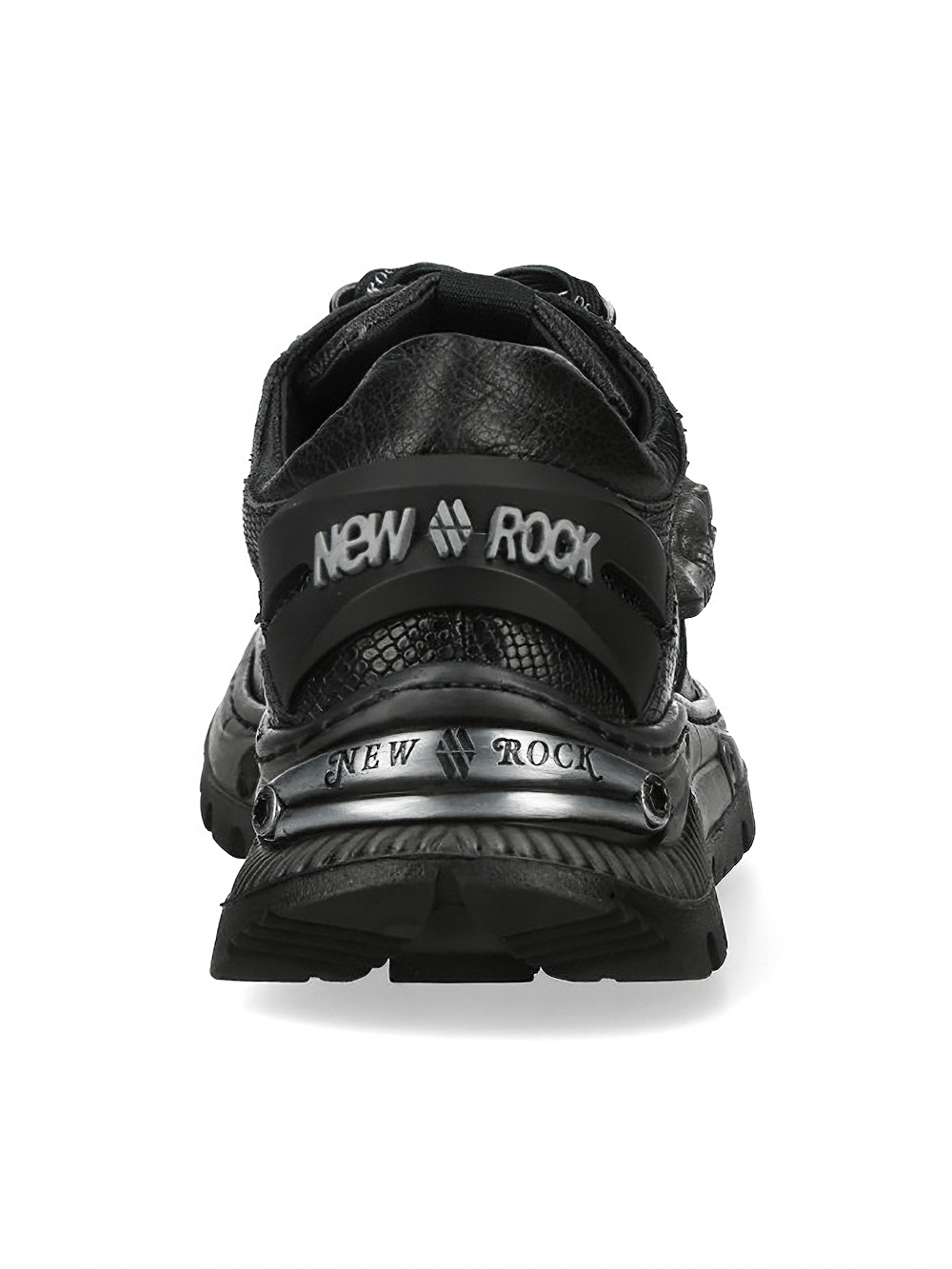 NEW ROCK Women's Rock Sneakers with Metallic Skull Details back view showcasing textured design and metallic branding.