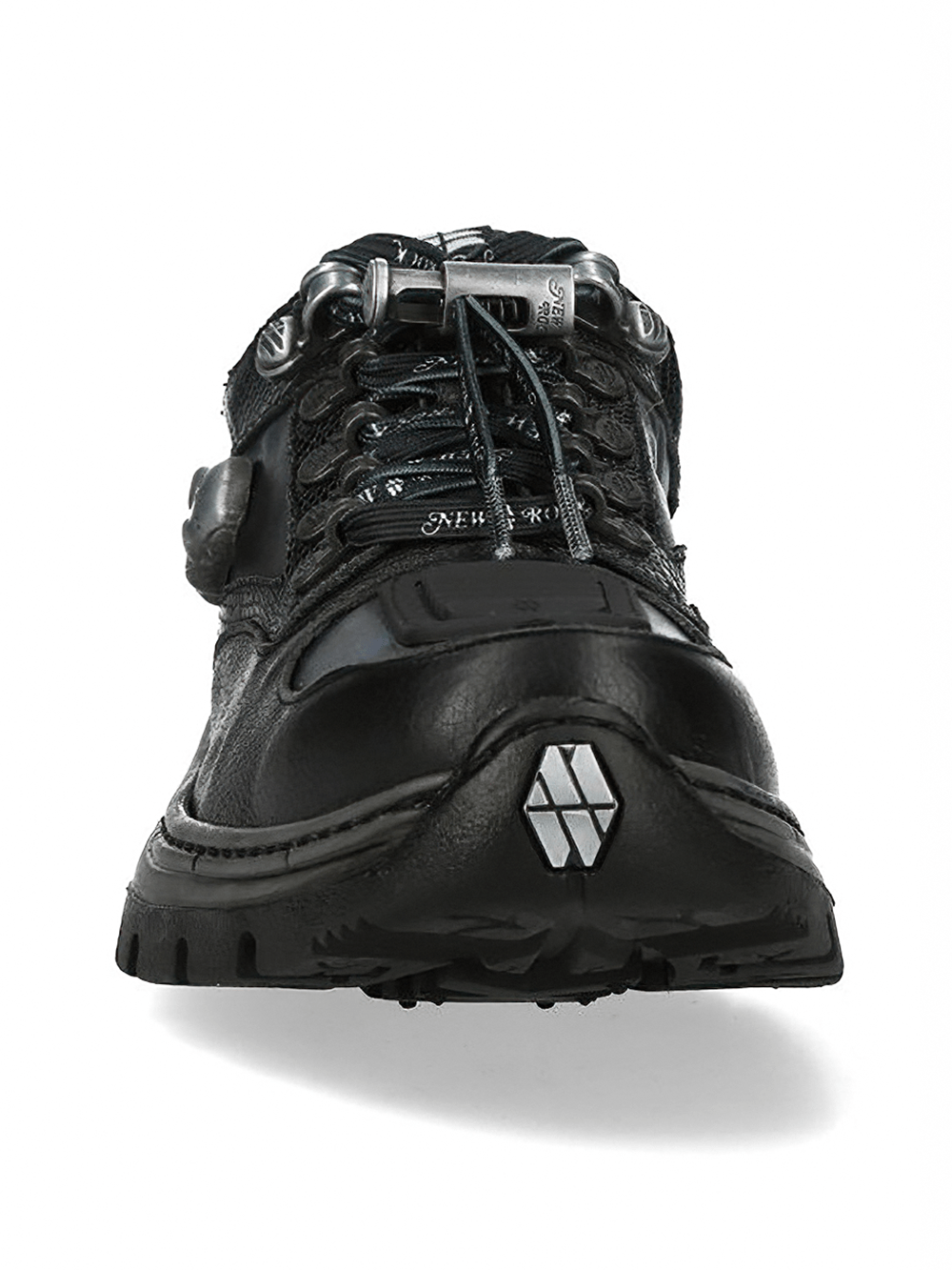 NEW ROCK Women's Rock Sneakers with Metallic Skull Details showcasing front view with lace design and metallic elements.