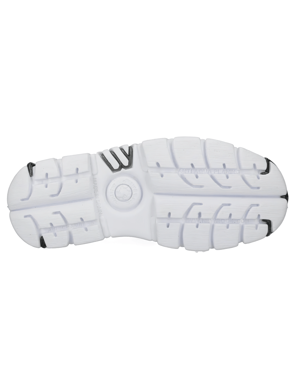 NEW ROCK Women's White Platform Shoes with Silver Hardware sole view showcasing the sculpted design and modern style.