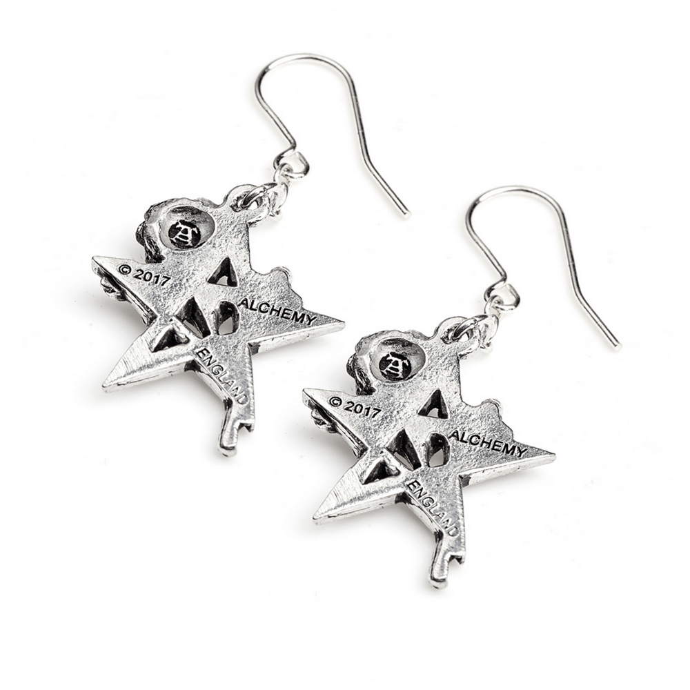 Mystical pentagram and black rose earrings with pewter detailing for a mystical and romantic look.