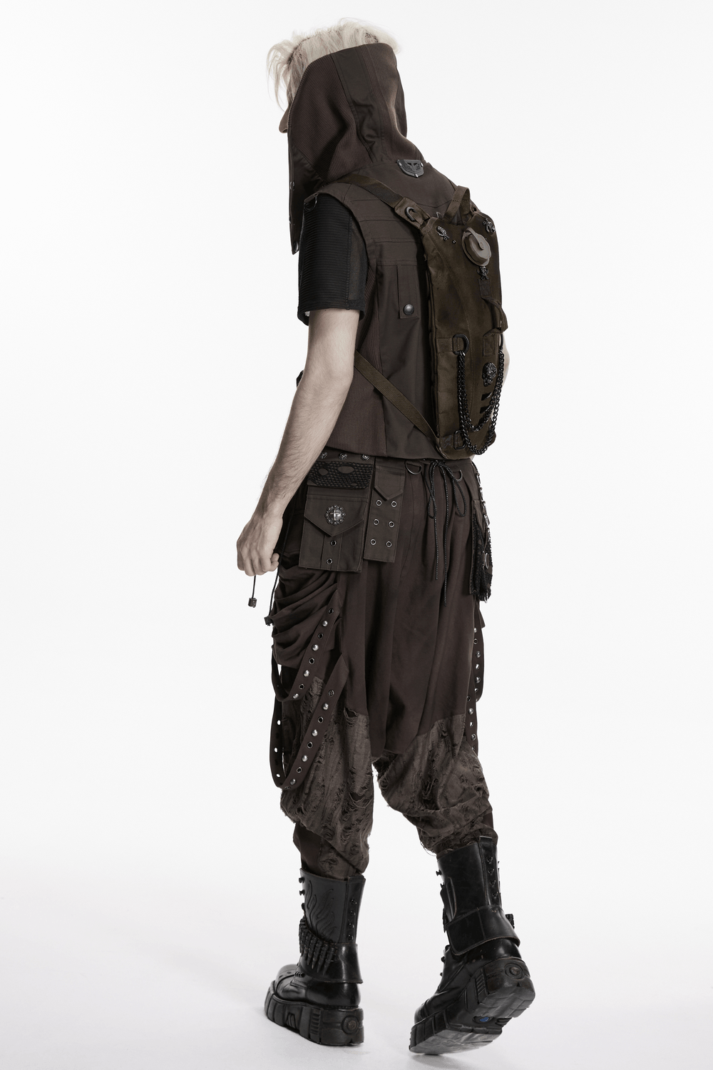 Punk Hydration Backpack with Chains and Studs worn by model showcasing edgy street style.