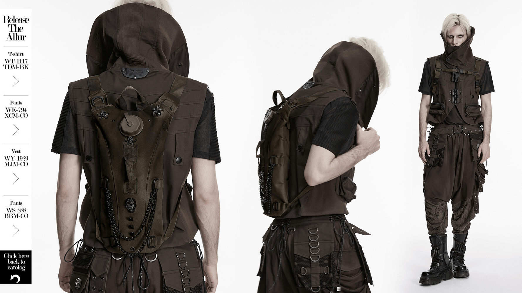 Punk Hydration Backpack with Chains and Studs featuring a rugged design and unique details for outdoor adventures.