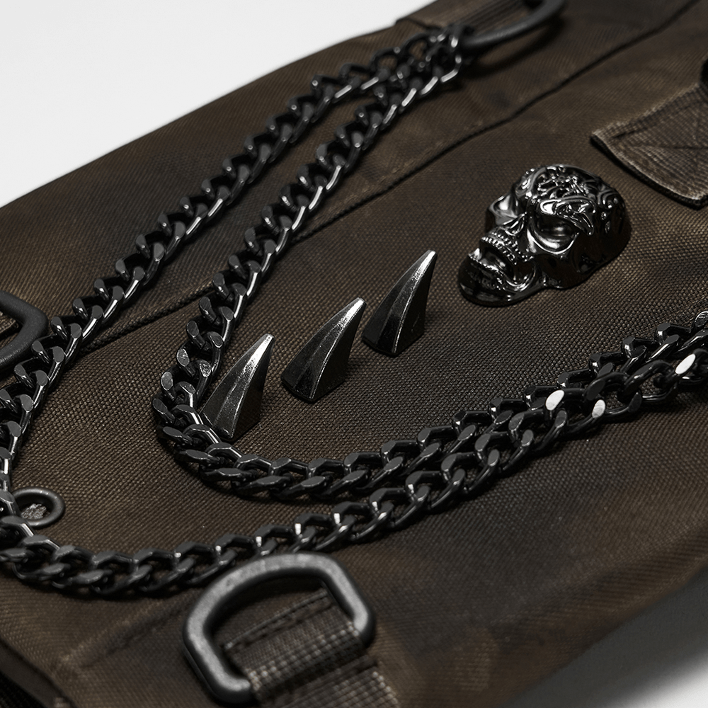 Punk Hydration Backpack with Chains and Studs featuring chains, metal skull, and spikes for a hardcore look.