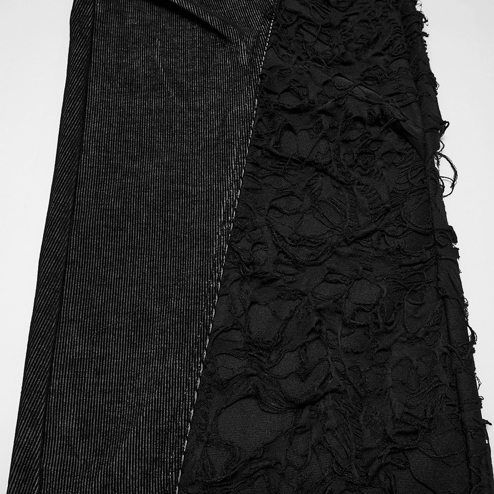 Punk Wide Leg Corduroy Pants with Shredded Mesh showcasing textured corduroy and shredded mesh side panels.