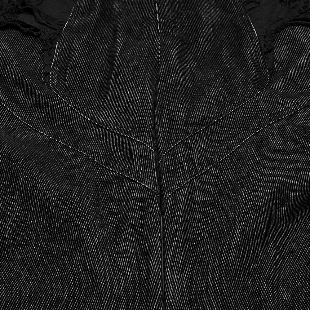 Punk Wide Leg Corduroy Pants with Shredded Mesh showing detailed textured fabric and layered design.
