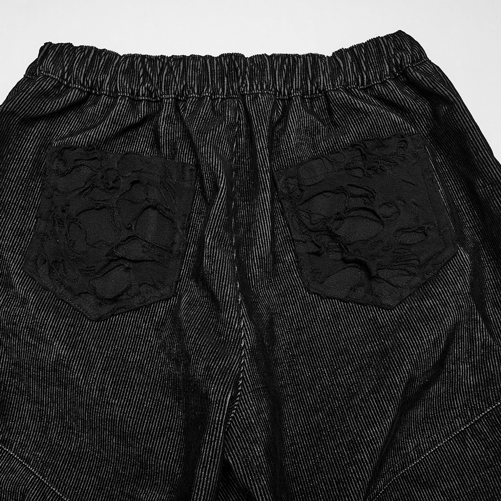 Punk Wide Leg Corduroy Pants with Shredded Mesh showcasing back pockets and textured fabric details.