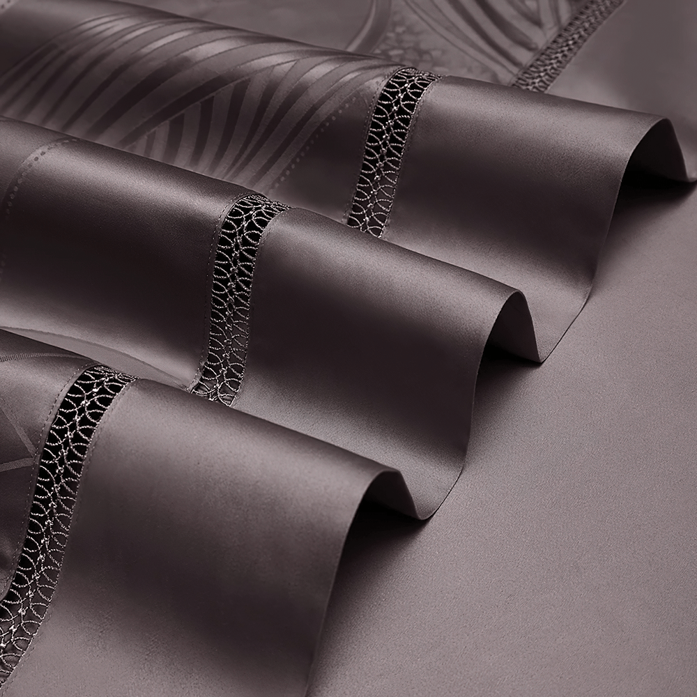 Refined Egyptian Cotton Jacquard Duvet Cover Bedding Set showcasing luxurious dark taupe fabric with elegant texture.