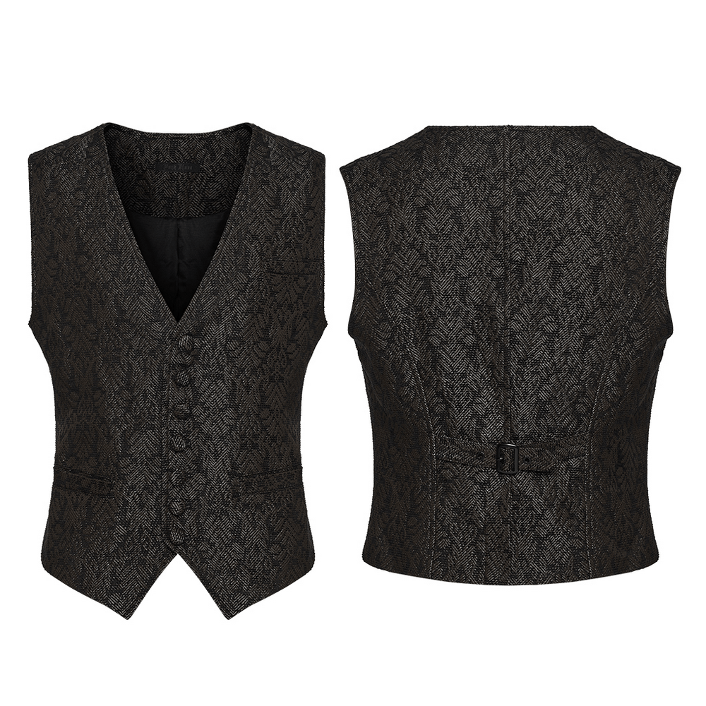 Retro Jacquard Waistcoat Vest with Deep V-Neck, a vintage tailored piece with stunning jacquard texture and cinched waist.