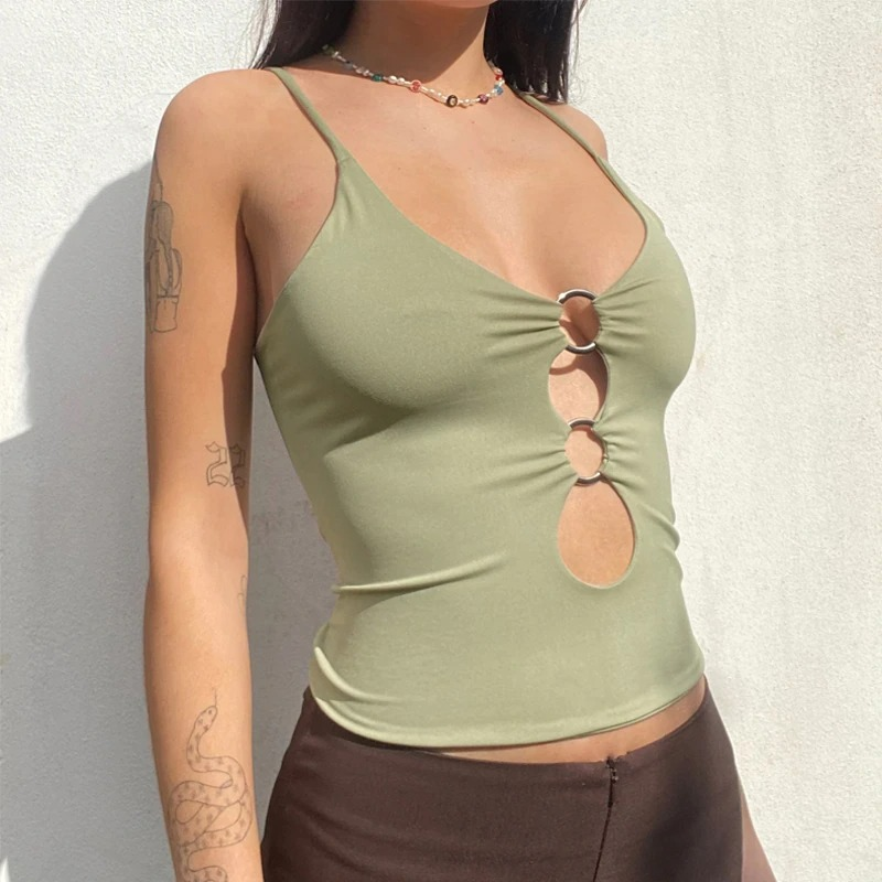 Sexy Double Ring Straps Top / Hollow Out Solid Camis for Women / Alternative Fashion - HARD'N'HEAVY