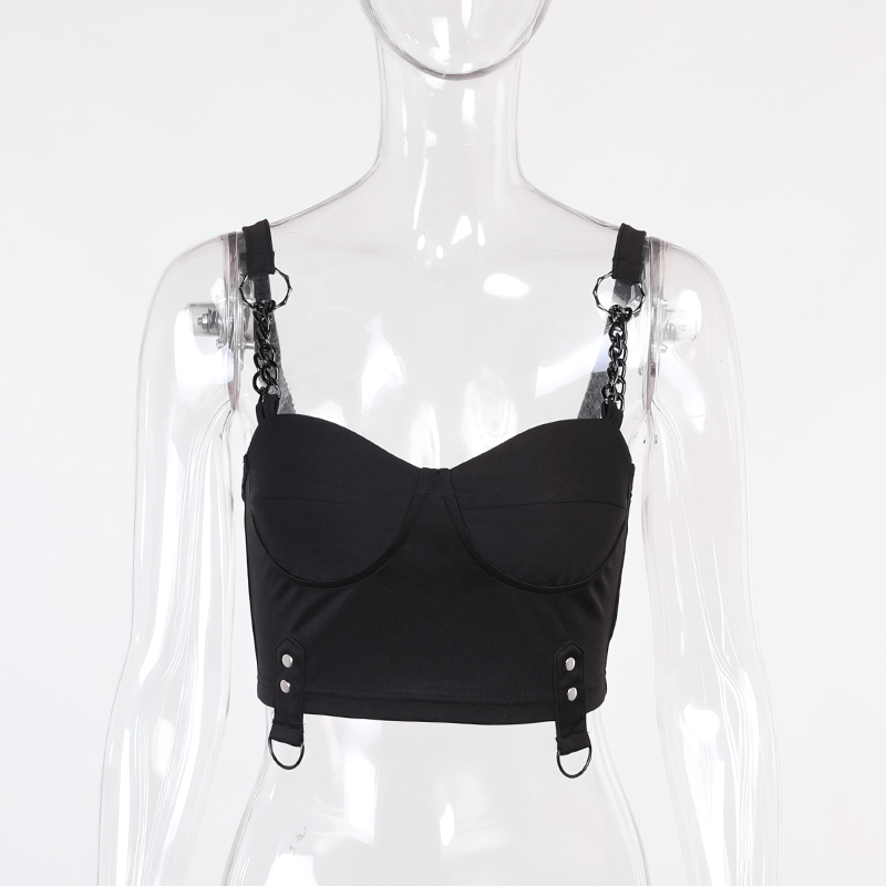 Sexy Women's Grunge Crop Top / Gothic Style Sleeveless Corset Chain Top - HARD'N'HEAVY