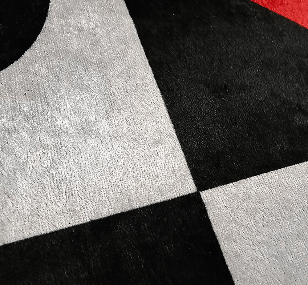 Stylish Dark Gothic Playing Card Checkered Area Rug featuring bold checkerboard design in black and gray.