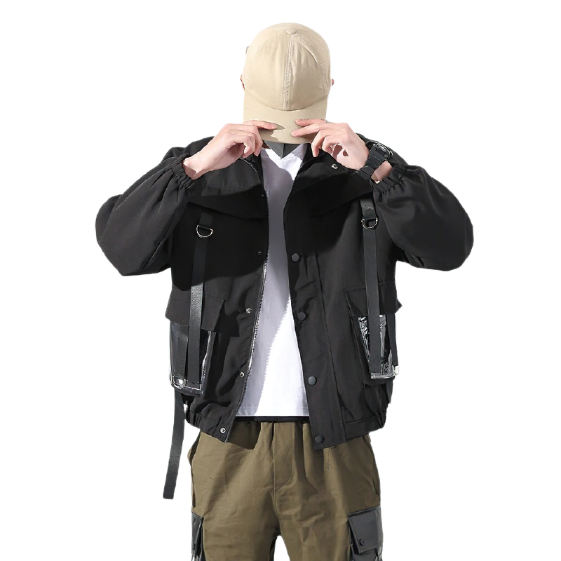 Stylish Jackets for Men / Military Streetwear Jacket with Ribbons and Pockets in Alternative Style - HARD'N'HEAVY