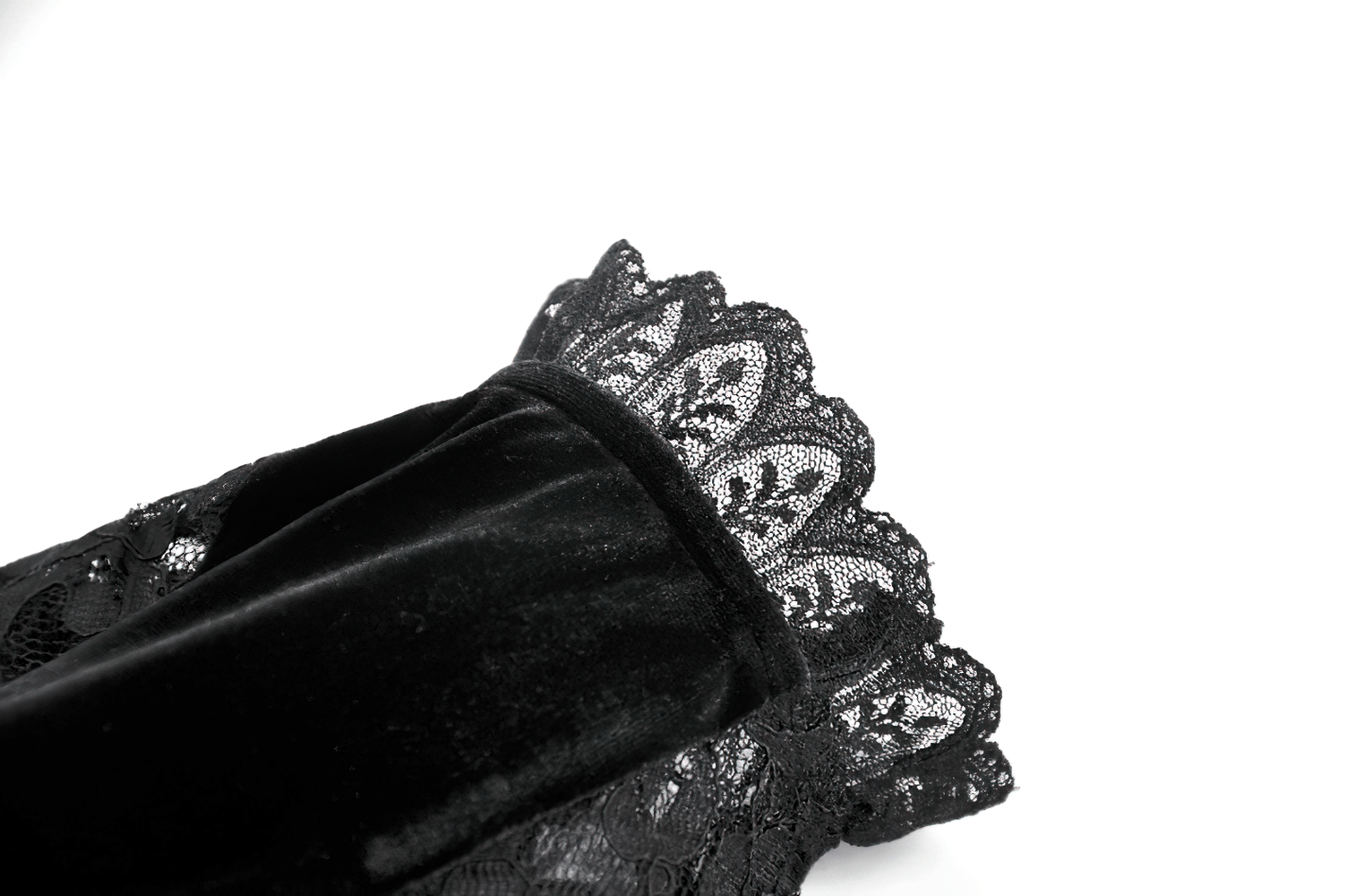 Victorian Floral Lace Arm Warmers for Alternative Styling with black lace and scalloped edges.