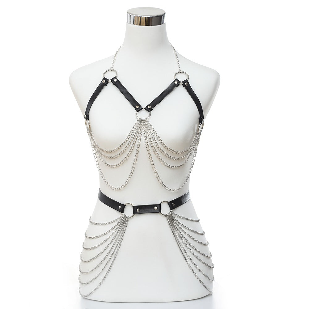 Women's Body Bra Harness With Chain In Gothic Style / Alternative Fashion Belt Chain Accessiores - HARD'N'HEAVY