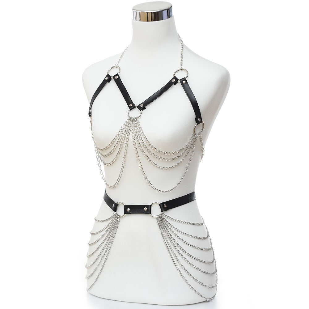 Women's Body Bra Harness With Chain In Gothic Style / Alternative Fashion Belt Chain Accessiores - HARD'N'HEAVY