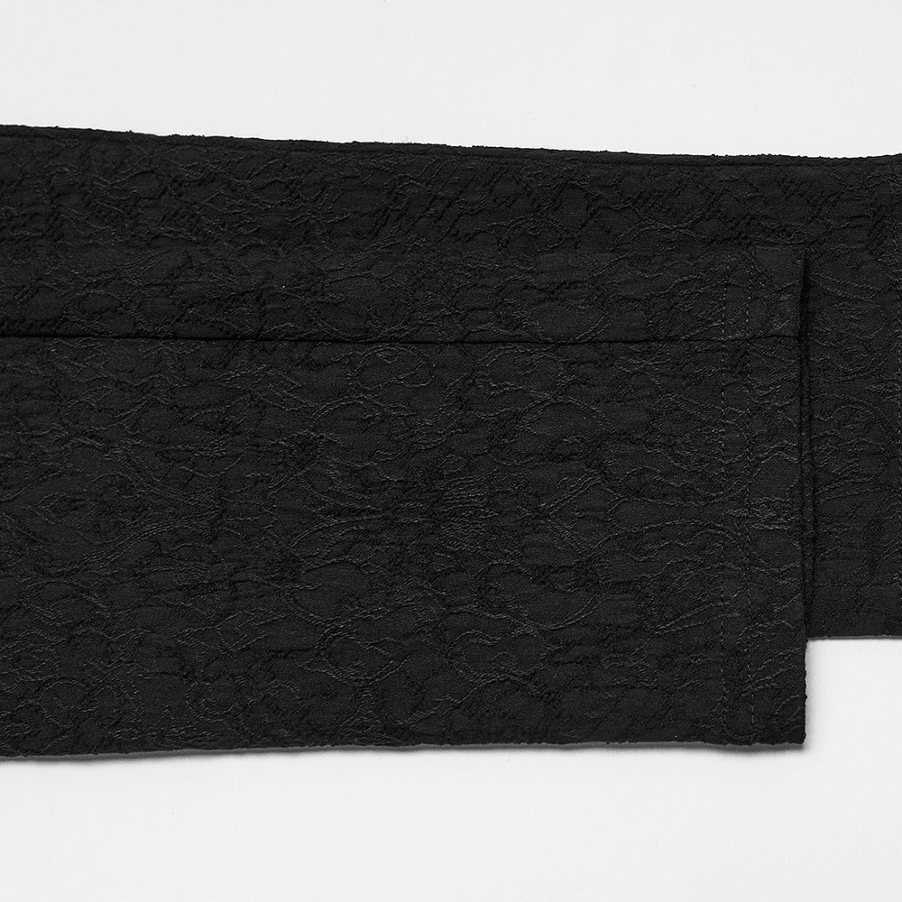 Lace trim detail showcasing Women's Gothic Jacquard Slim Fit Tapered Pants in elegant black fabric.