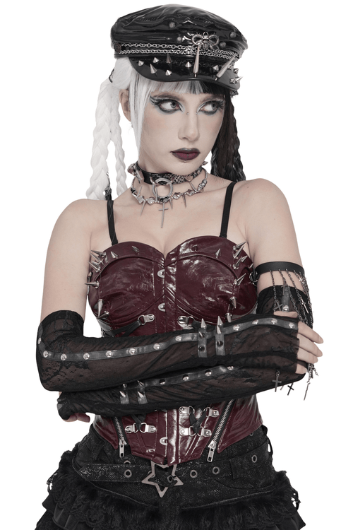 Women's Gothic Lace Arm Sleeves with Spike Stud Cuffs