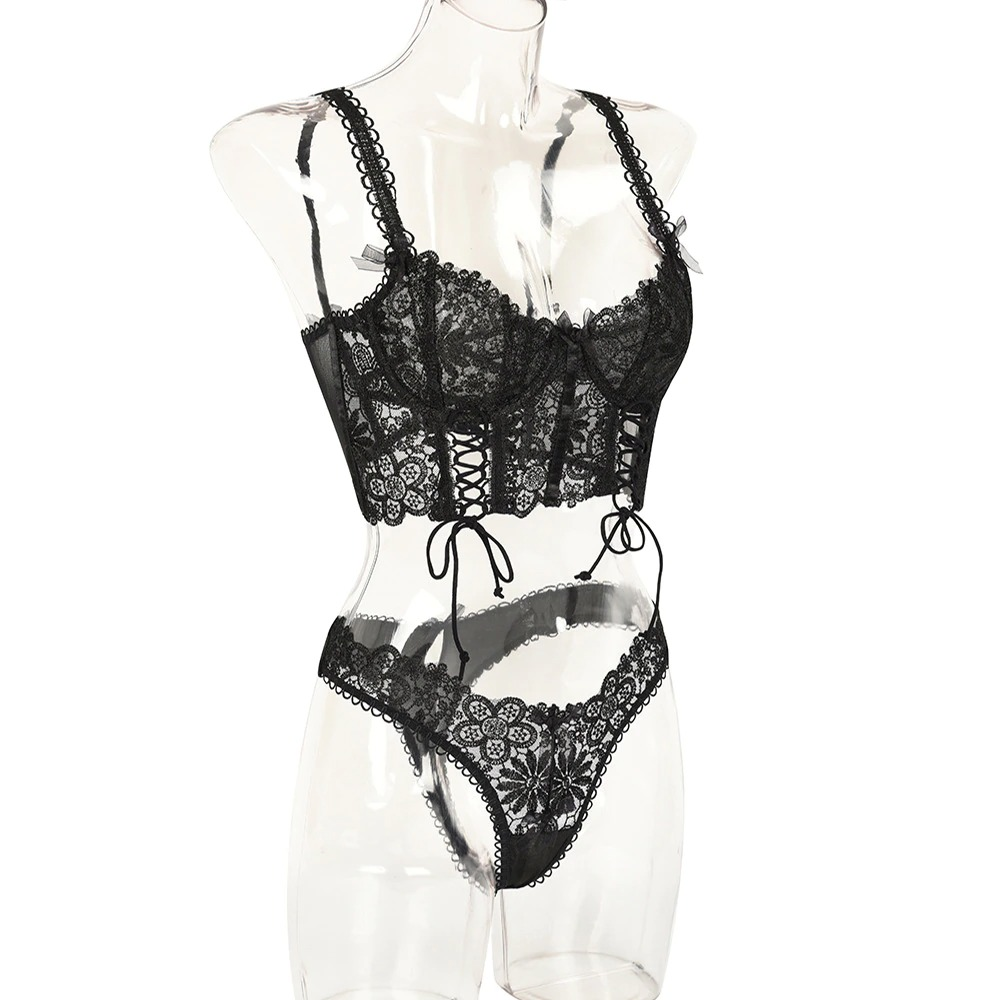 Women's Lingerie Sexy Lace Up Set / Erotic Short 2 Pieces Sets in Gothic Style - HARD'N'HEAVY