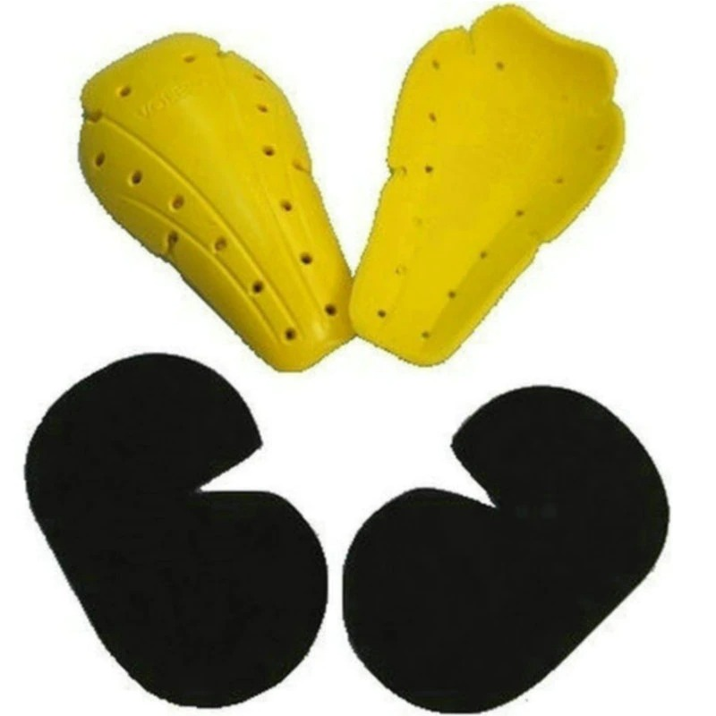 Protective armor inserts for motorcycle pants, featuring yellow and black padding for enhanced safety and comfort.