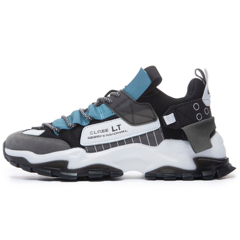Fashion breathable sneakers in black and blue, featuring a flexible sole for casual wear and training.