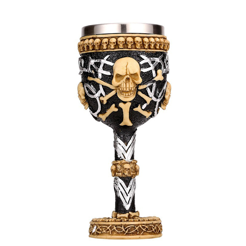 Horrible Devil wine glass with skull and bones design, eco-friendly drinkware for vintage style home decor.