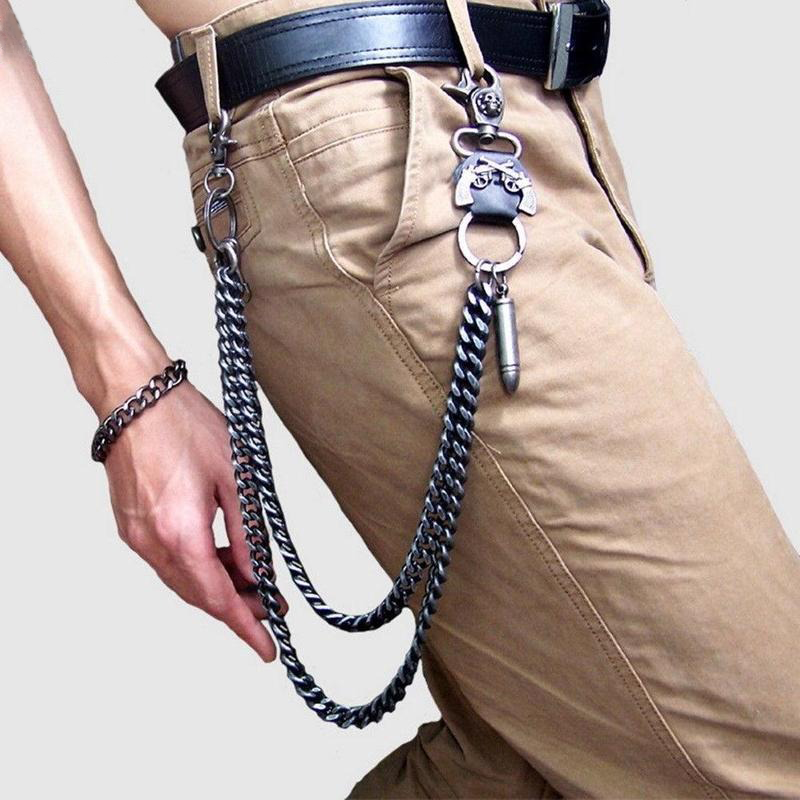 Unisex punk chain for pants, stylish stainless steel vintage design, accessory for cool outfits.